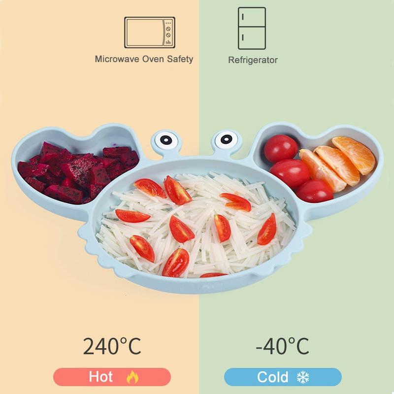 9Pcs Crab Plate For Baby Silicone Tableware Suction Cup With Straw Cute Bowl Plate Tray Bibs Spoon Feeding Set For Kids