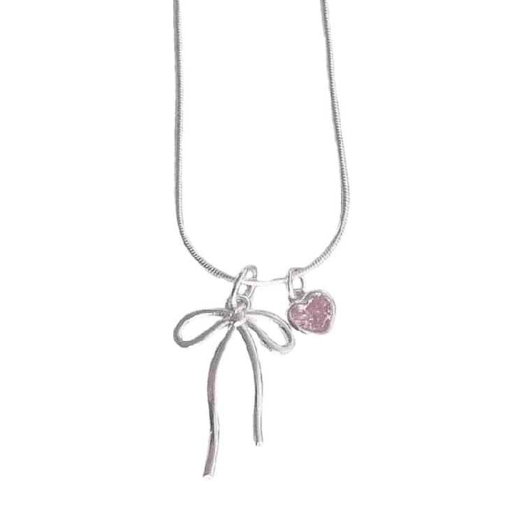 

Delicate Heart Bowknot Necklace Craft from Sturdy Alloy Materials for Elegant Look Styles Casual Wear Stylish Outfits 1