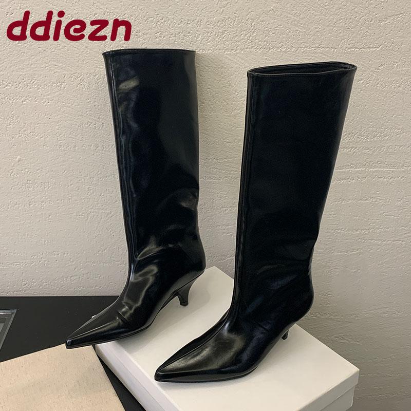 Fashion Fashion Low Heel Women Knee High Modern Boots Female Slip On Shoes Pointed Toe Party Sexy Ladies Long Boots Shoes Pumps lady