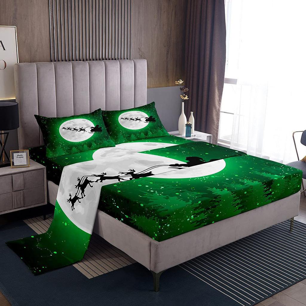 Christmas Theme Pattern Mattress Four-Piece Bedding Set Bedroom Dormitory Bedding Decoration