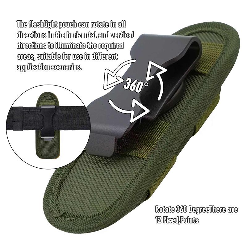 Small Duty Belt MOLLE Torch Holster, Open Top Tactical Flashlight Pouch with 360 Degree Rotation Clip for Outdoor Activities