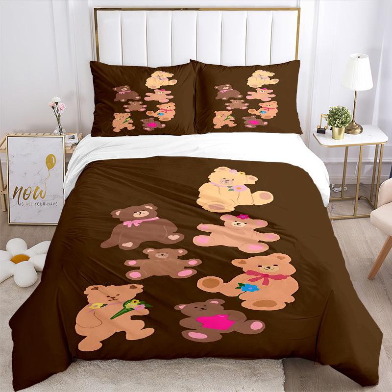 3-teiliges Teddybär-Bettwäsche-Set, Ideal für den Heimgebrauch, Geeignet für Schlafzimmerdekoration (1*Bettbezug + 1/2*Kissenbezüge, Ohne Füllung) yy250821239
