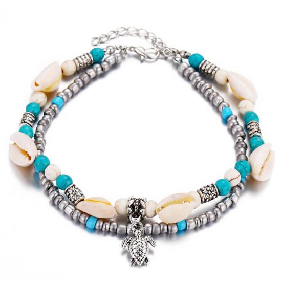 

Женский браслет с подвеской в ​​виде черепахи из искусственной бирюзы, двухслойный браслет из бисера, пляжные украшения