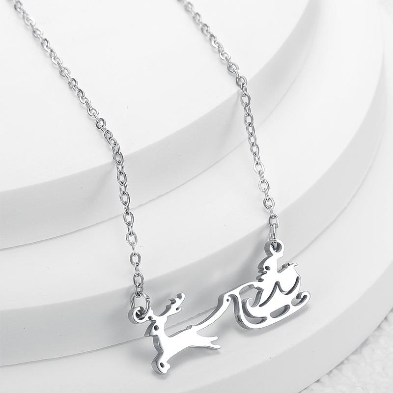 18K Gold Plated Santa Claus Reindeer Sleigh Pendant Necklace In Titanium Steel for Women