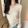 European tops, new V-neck inner wear, women's autumn and winter long-sleeved, slim-fitting, soft and waxy cashmere knitted bottoming shirts
