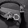 Classic Animal Viking Double Dragon Wolf Head 316L Stainless Steel Men's Leather Bracelet Fashion Punk Jewelry Pulseras