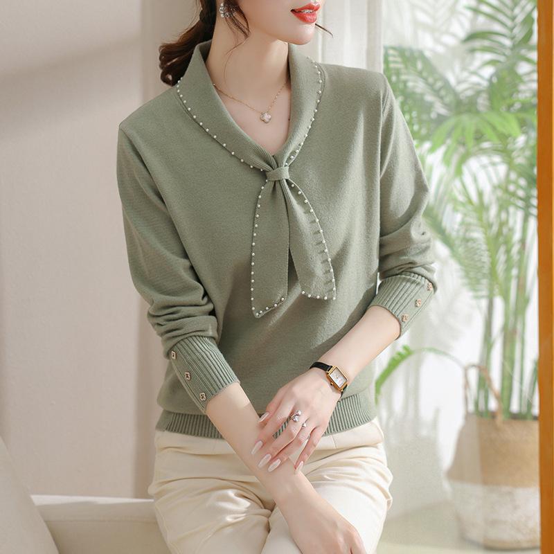 

DAFIFY Женская мода повседневная осень-зима однотонный принт длинный рукав поло воротник свитера One size светло-зеленый