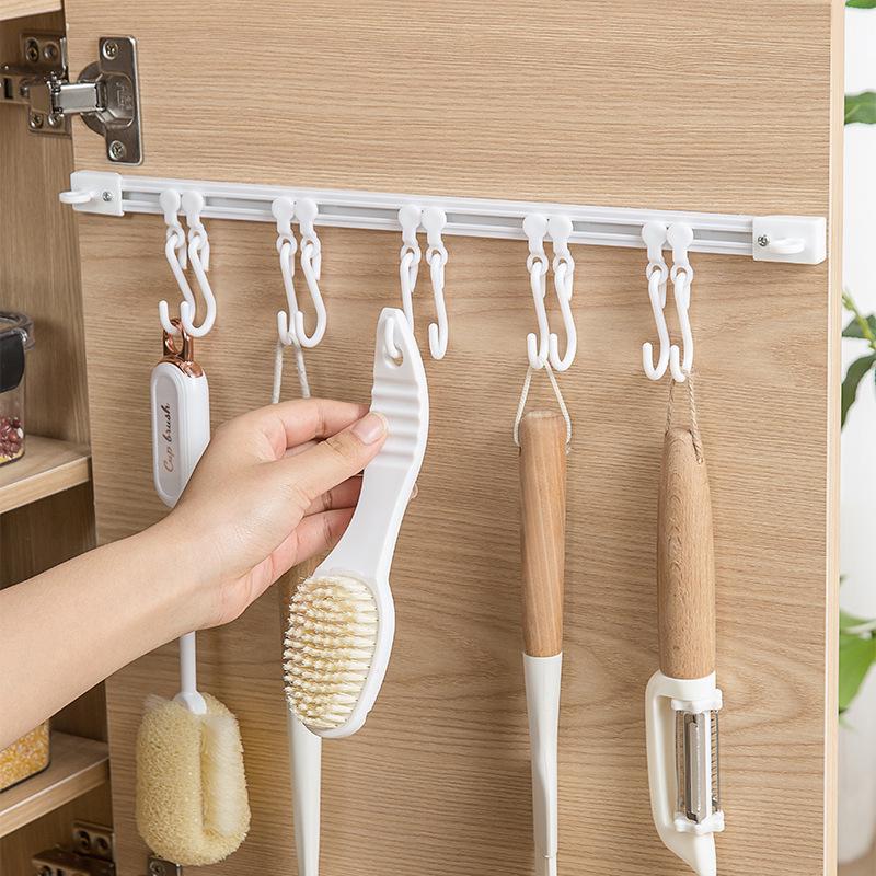 Non-Punch Sliding Rail Kitchen Storage Hooks - Strong Adhesive S-Hooks for Cabinet Doors