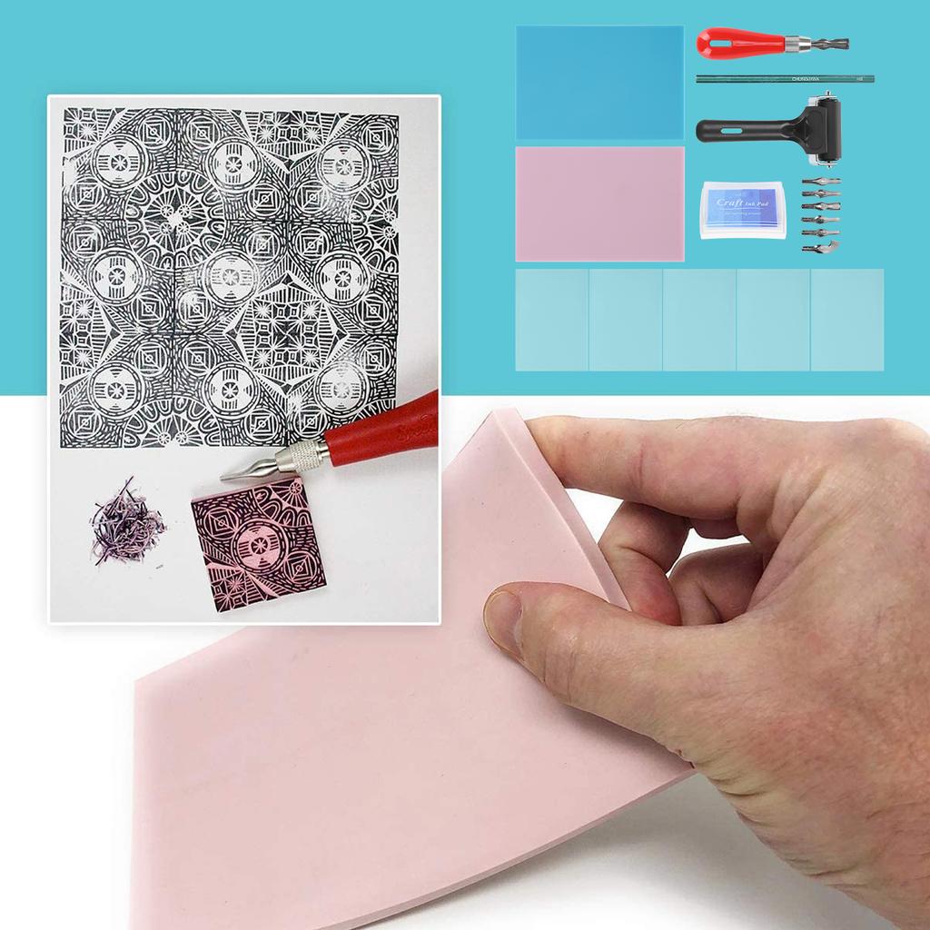 Rubber Stamp Making Kit Roller Carving Block Printmaking Set Professional Art Craft Tool