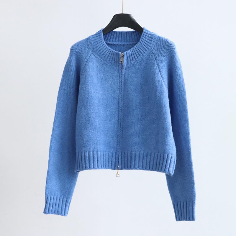 Women's Double-Zip Knit Cardigan - Versatile Autumn/Winter Short Sweater Jacket