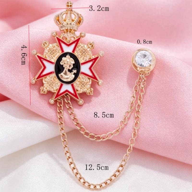 Gold Crown Metal Breast Pins with Dotted Paint and Tassels for Elegant Medal Accessory