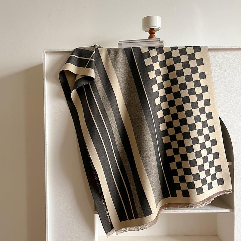 

Осенне-зимний двухсторонний утолщенный шарф из искусственного кашемира, женский большой платок с узором «пейсли» и клеткой, ветрозащитный, теплый шарф 180*65cm