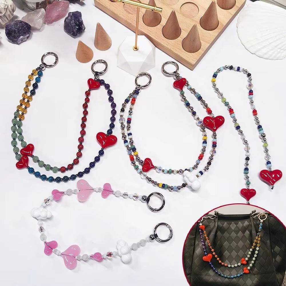 Yellow Duck Double Love Bag Pendant Y2K Charm Beads Keyring Big Size Heart Keychain  Woman Lady