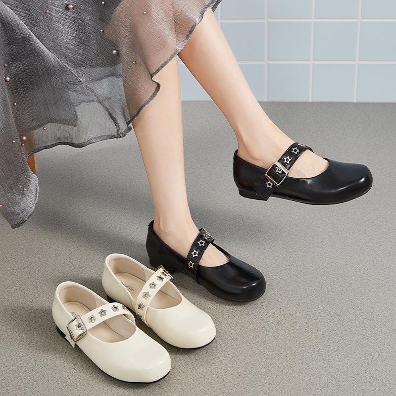 Augustine Mary Jane Shoes Women's 2025 New Summer Shallow Mouth Single Shoes One Pedal with Skirt Soft-soled Small Leather Shoes