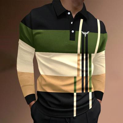 Stampa Logo Uomo Polo a Maniche Lunghe Uomo Moda Casual Colore Magico Casual Polo da Golf Top