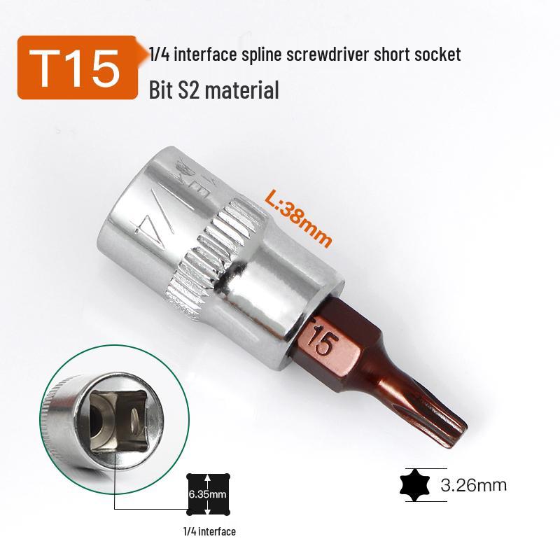 Compact T25 Torx Screwdriver Set with Hex Socket, Flower Pattern Bit