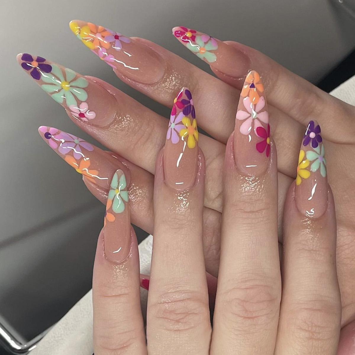 

Floral Long Pointed Nail Art Stickers