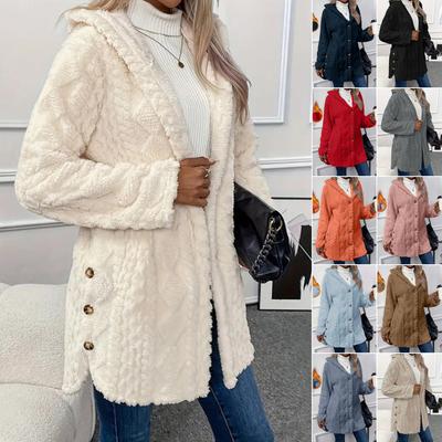 Autumn Winter Hooded Solid Color Cardigan with Button Long Sleeve Casual Coat