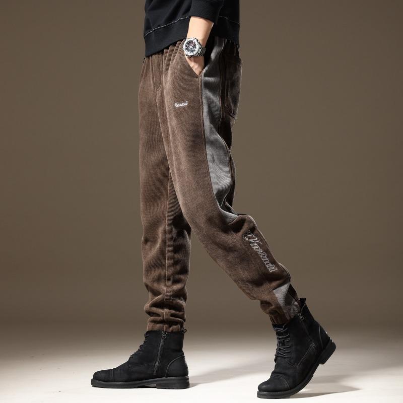 

Corduroy Pants Men s Autumn New Loose Tied Feet Slim Casual Sweatpants M коричневый