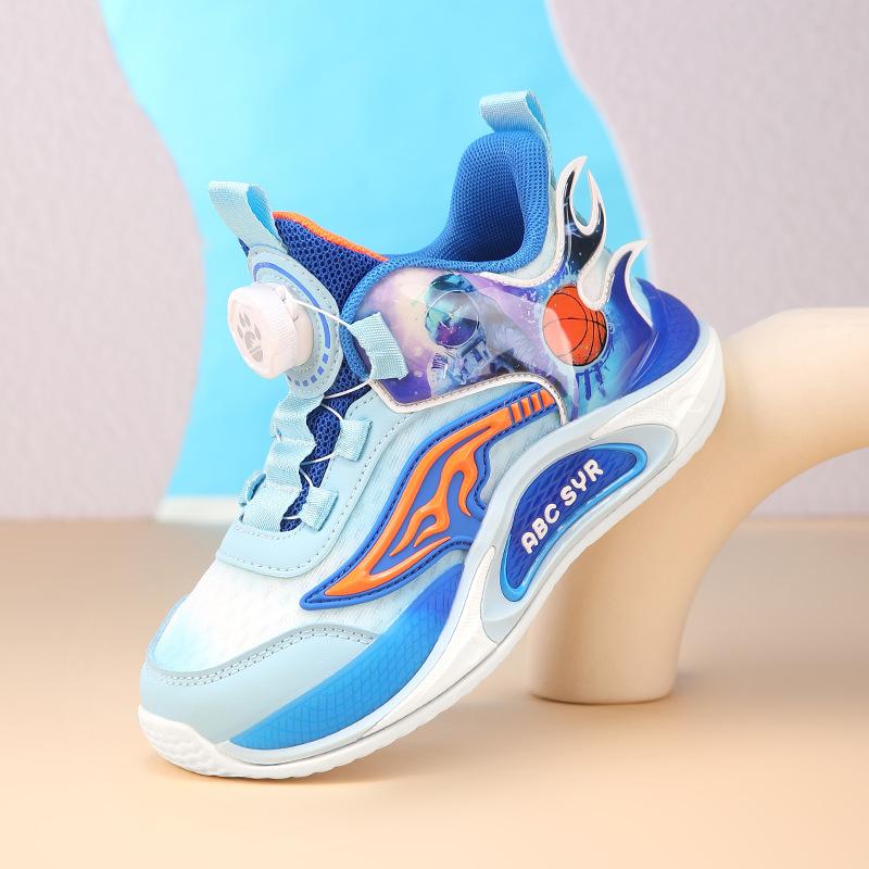 God of War boys basketball shoes 2025 spring and summer new classmates rotating button children's sneakers non-slip girls' sneakers