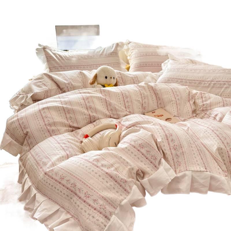 2026 Princess Style Cotton Lace Student Bedding Set - 4 Pieces