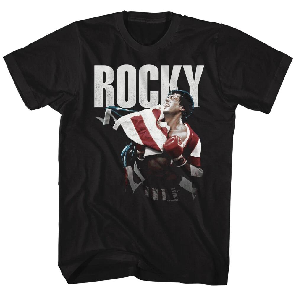 Rocky Movie Rocky Happy Crying Wrapped In Color United States Flag Men s T Shirt M