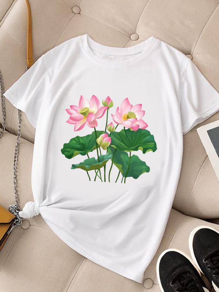 (Asian Size) Women Fashion Tee Top Clothing T Shirt Woman Print flower trend cute Female Short Sleeve Graphic T-shirts