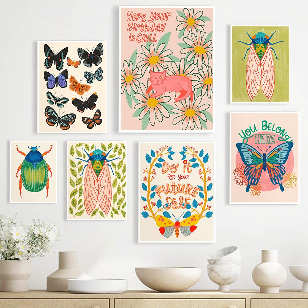 Do it for Your Future Print Positive Words Quotes Wall Art Colorful Butterfly Bug Poster Nature Home Office Decor Friend Gifts