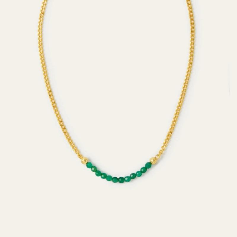 Simple High-Grade Metal Copper Plated 18K Real Gold Green Agate Beaded Pendant Collarbone Chain Personalized Unique Necklace