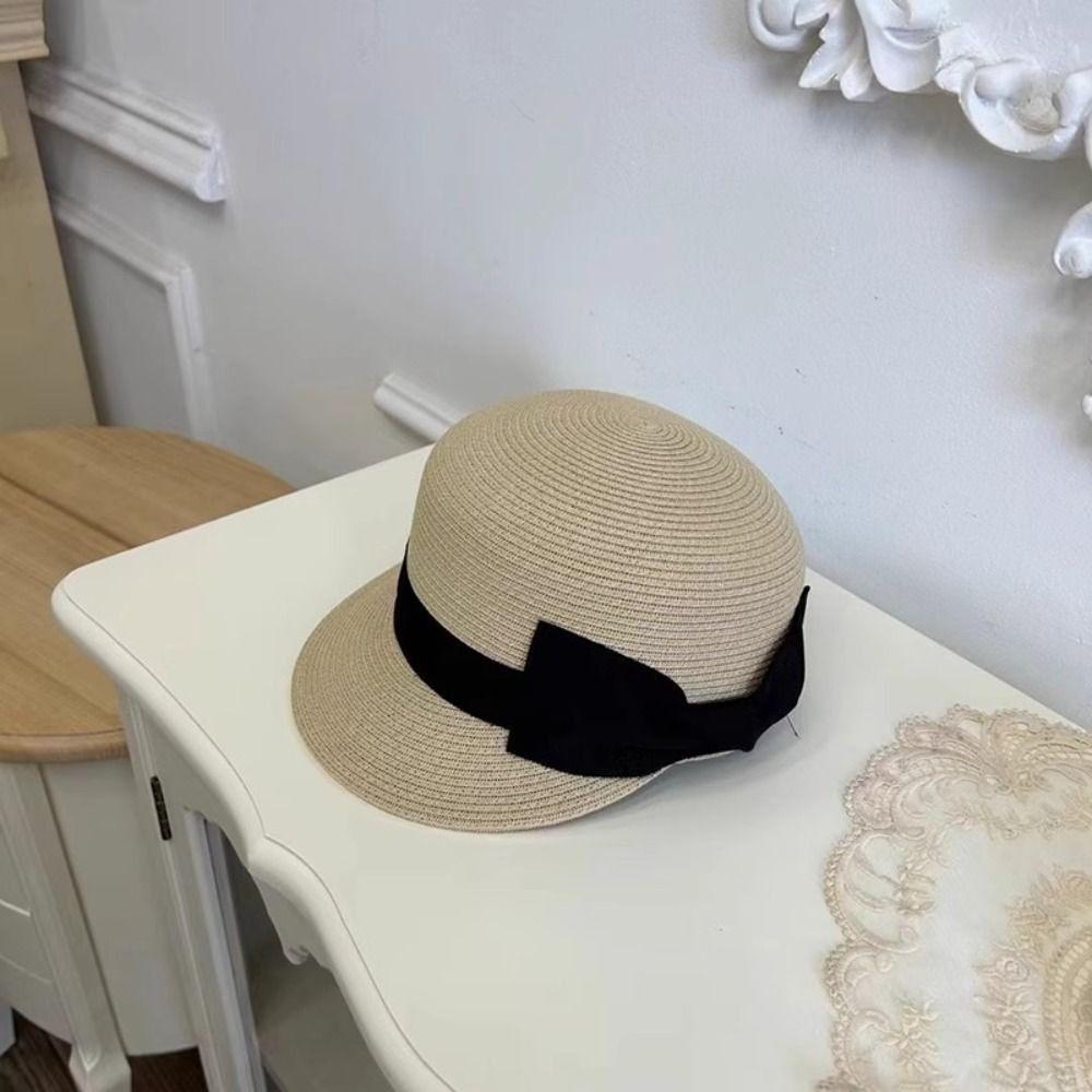 Summer Woven Straw Cap French Equestrian Hat Fashion Bow Straw Cap  Ladies/Girls
