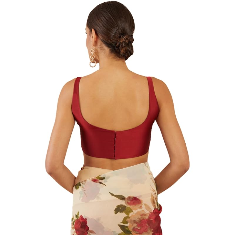 Soch Maroon Spaghetti Solid U-Neck Sleeveless Blouse - 36