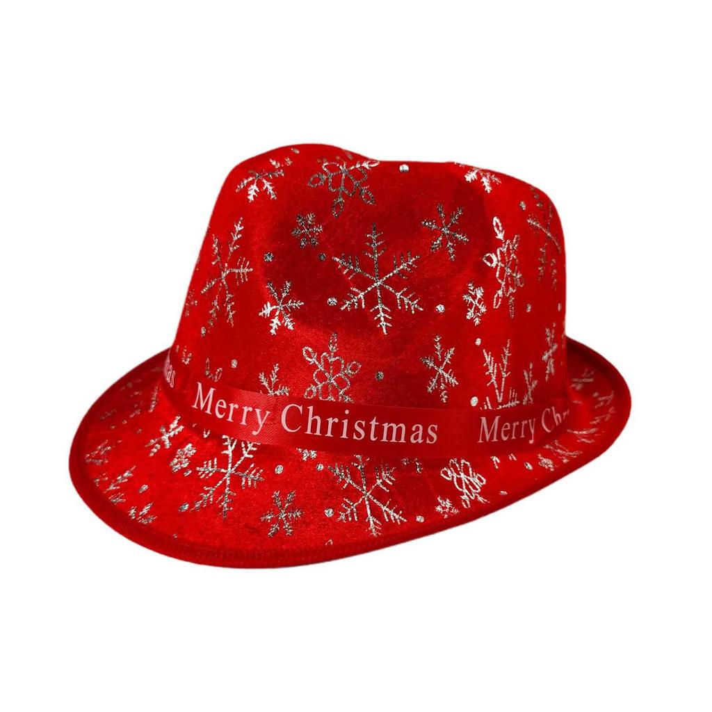 Christmas Red Fashion Cowboy Hat Adult Christmas Glitter Printed Jazz Hat Holiday Role Playing Costume Party Supplies