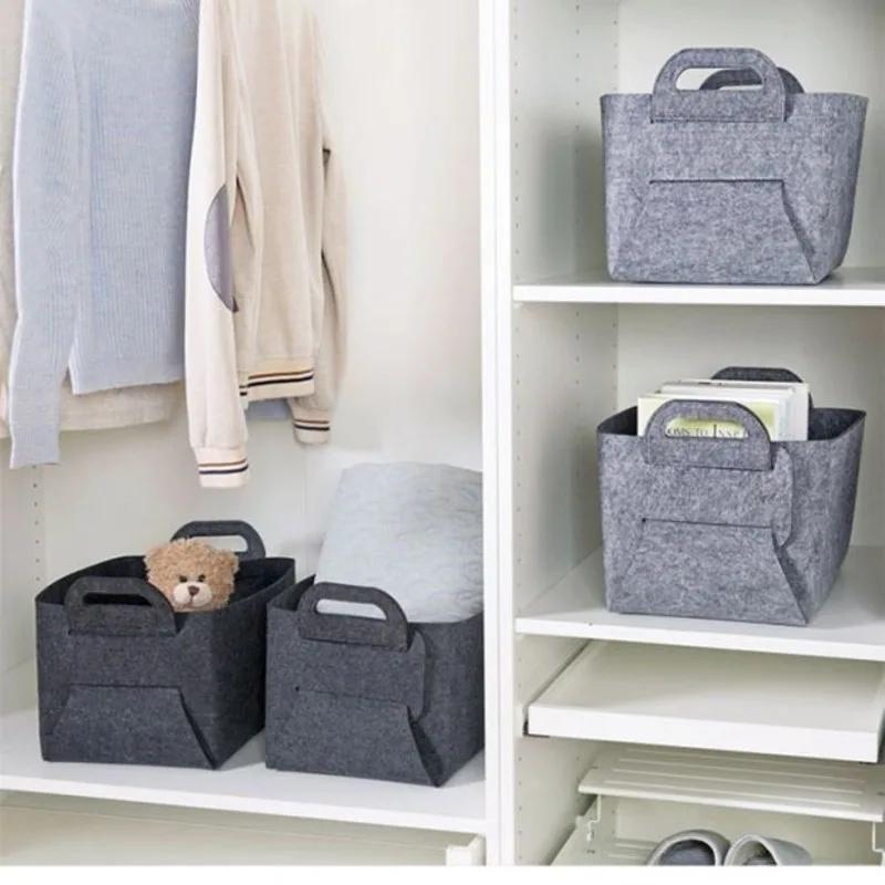 Felt Storage Basket Foldable Portable Laundry Basket Toy Organizer Clothes Hamper Home Bathroom Bedroom Sundries Storage Box