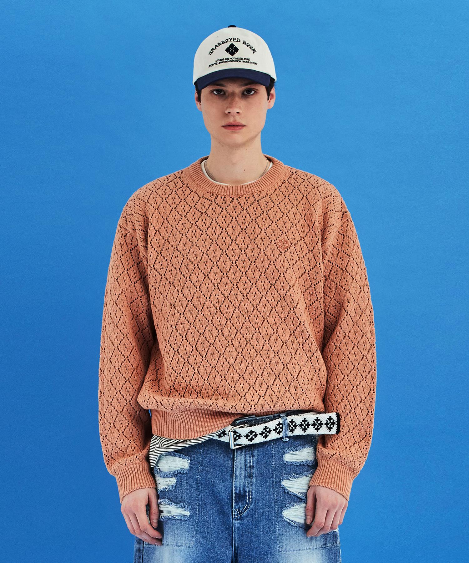 Analogoid Mesh Argyle Knit / Salmon Salmon/L
