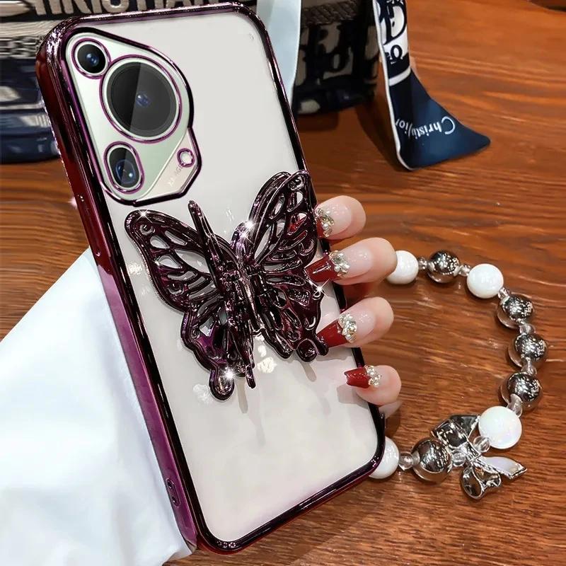 3D Butterfly Phone Holder  Bracelet Glitter Plating Case for Motorola Moto G22 G24 G30 G20 G10 G31 G32 G42 G50 G52 G53 G54 G84