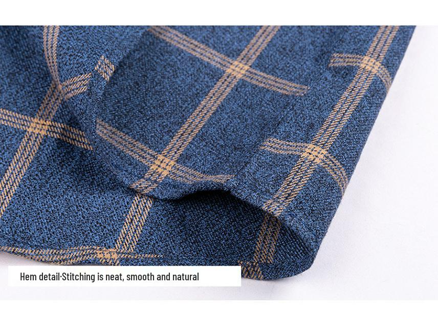 Men's Plaid Cotton Long Sleeve Slim Fit Shirt - Non-Iron, Plus Size, Casual Business Attire for Middle-Aged and Elderly