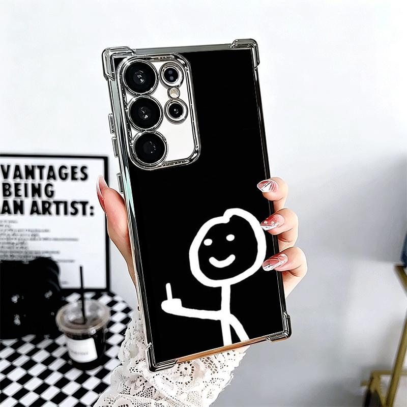 

Funny Stickman Matchman Plating Phone Case For Samsung Galaxy S24 S25 FE S26 Edge S23 Ultra S22 S21 Plus S20 Anti-Fall Airabag C Samsung S21 Ultra