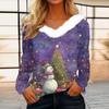 Women's Christmas Printed Long Sleeved Party Plush Neck V-neck Top