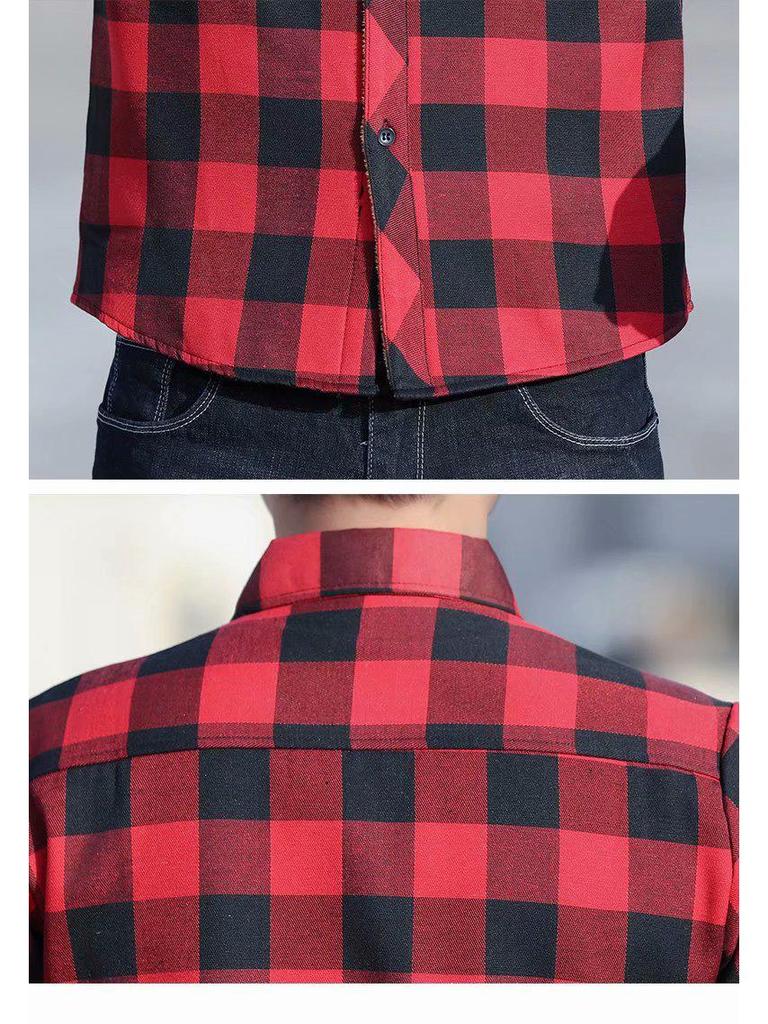 Men's Plush Thickened Long-Sleeve Plaid Shirt - Korean Winter Style