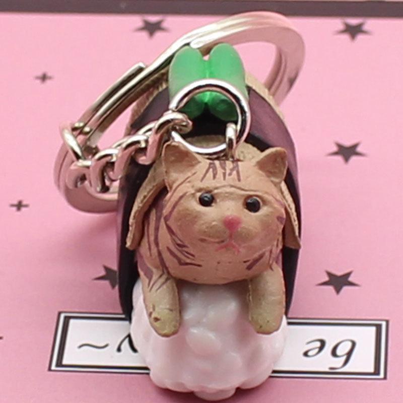 Cartoon Sushi Cat Keychain - Cute Kitten Pendant for Bags and Cars
