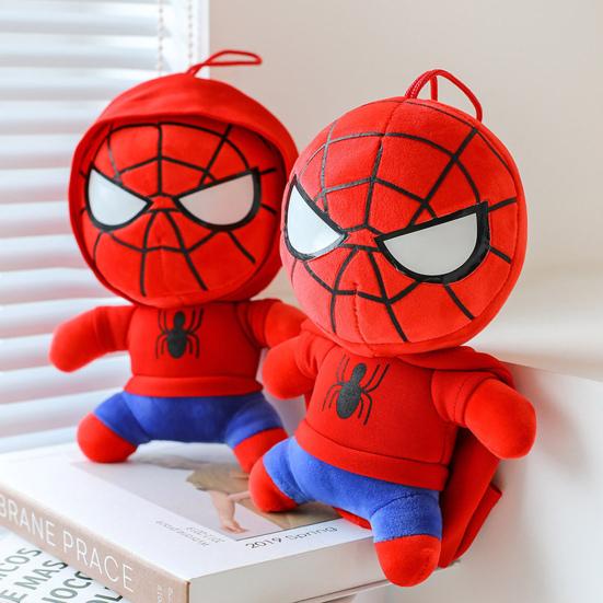 Stuffed Hooded Spider Boy Plush with Hanging Lanyard Soft PP Cotton Movie Character Hero Plushie Toy Doll Home Decoration Kids Adults Fans Gift
