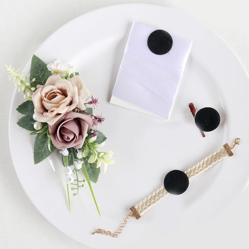 Handmade Flower Wristbands Wrist Flower Realistic Rose Boutonniere for Bridesmaid and Event Decoration Optional Color