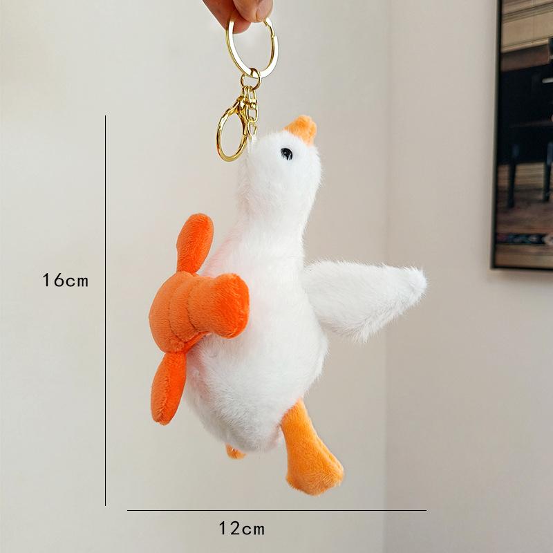 Cute Stretching Big White Goose Keychain Pendant Unzipped Fun Plush Doll Toy Doll Bag Hanging Ornament Doll