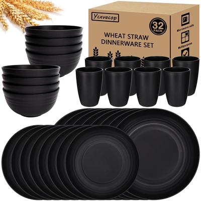 Set di stoviglie in paglia di grano da 20 pezzi: Piatti, ciotole, tazze, coltello, forchetta, cucchiaio, bacchette - portatili ed ecologici