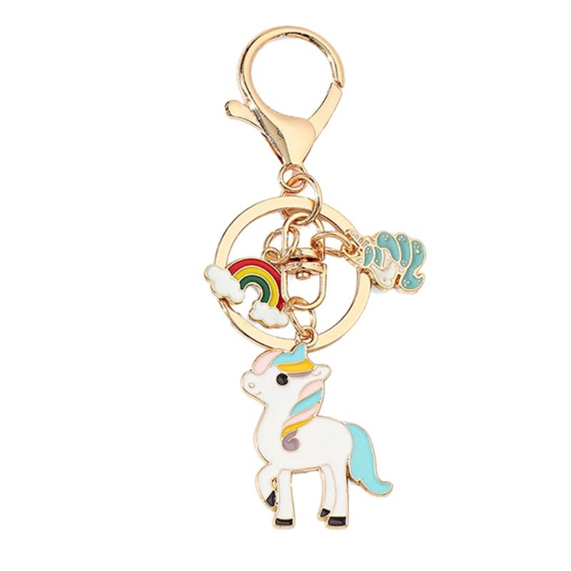 Horse Rainbow Keychain Crafted from Metal for Car Keys Bag Decoration Portable Accessory with Enchanting Designs