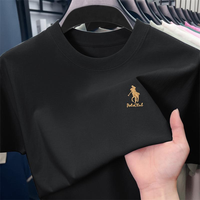 Paul Men's 100% Cotton Crew Neck Embroidered Summer T-Shirt - Sweat-Absorbent, Breathable, Casual Short Sleeve for Middle-Aged Men