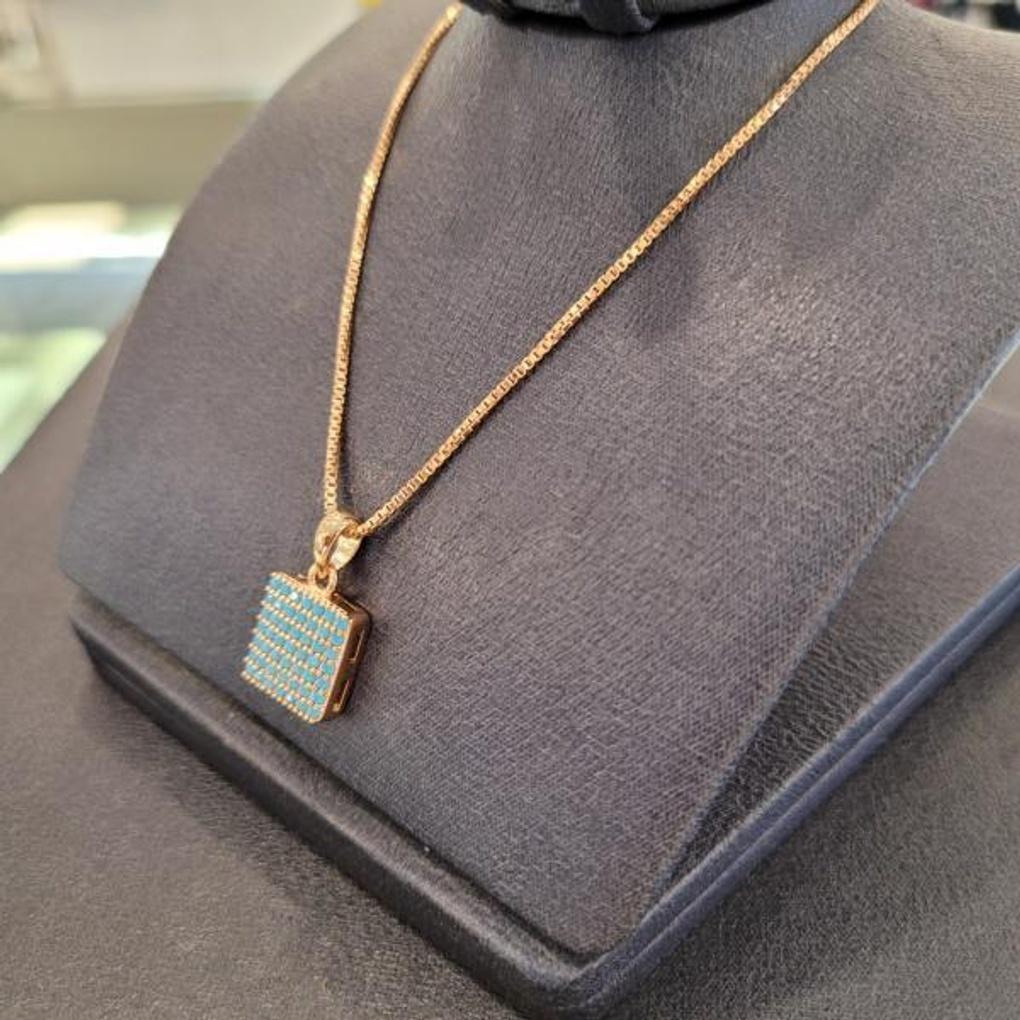 Atria Square Turquoise One-Touch N Free Size Necklace JTONEFR0053TK