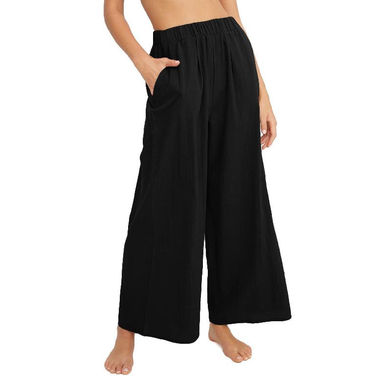 Spring And Summer New Cotton And Linen Women'S Clothing Solid Color Trendy Brand High Waist Loose Casual Wide Leg Pants