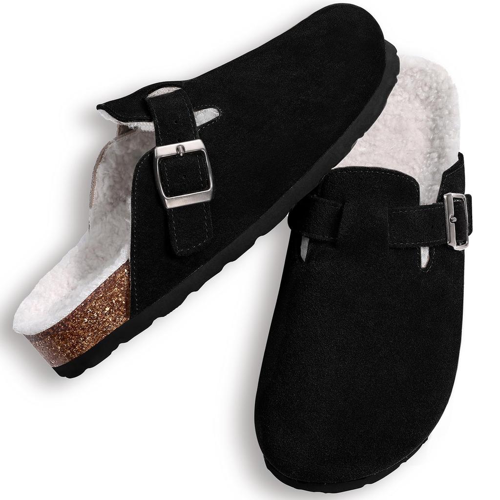 Fashion Shevalues Winter Women's Mules With Adjustable Buckle Leisure Cork Insole Comfortable Clogs Slippers Cow Suede Non-slip Sandals