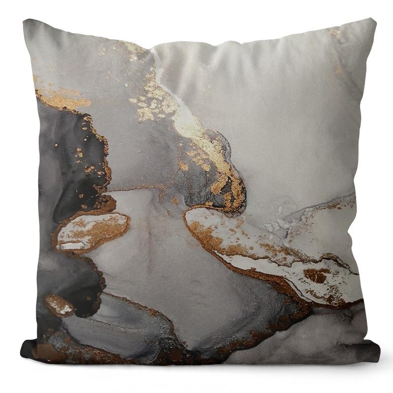 Nordic Marble Pattern Gold Edge Printed Peach Skin Pillow Cover Watercolor Ink Pattern Home Bedroom Pillow Cushion Cover